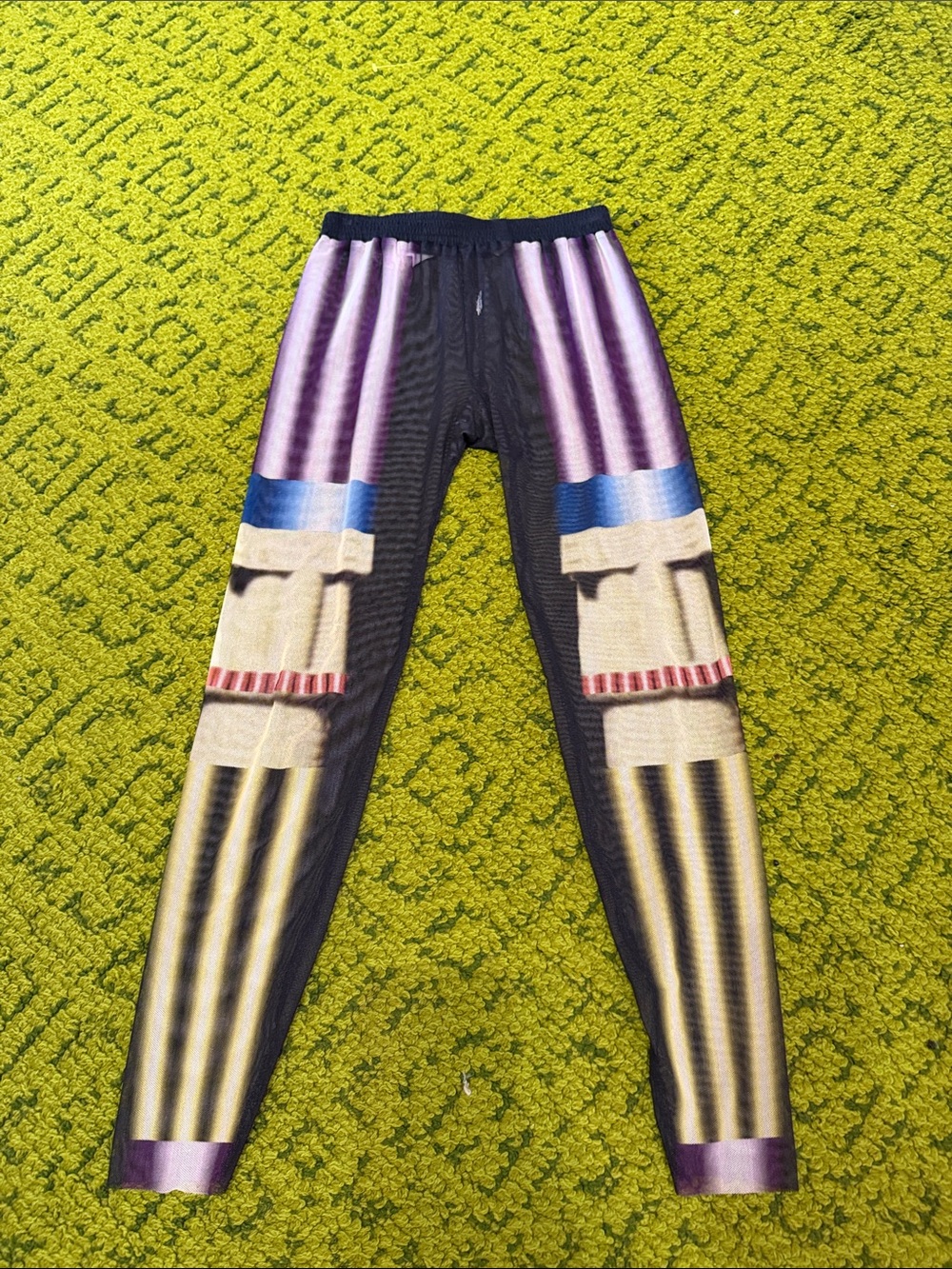 Peter Pilotto Multicolor Graphic Leggings — Purple, Blue, Black, Beige, Gold